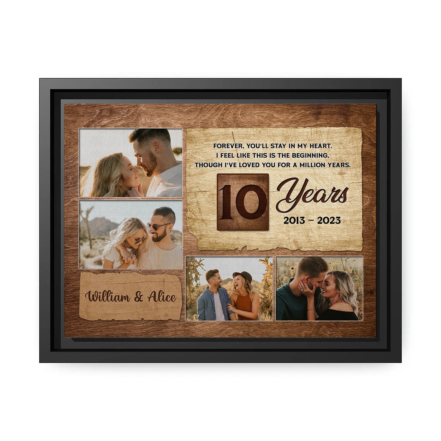 10 Year Wedding - Forever, You'll Stay In My Heart - Personalized 10 Year Anniversary gift for Husband or Wife - Custom Canvas - MyMindfulGifts
