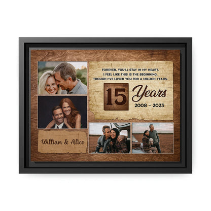 15 Year Wedding - Forever, You'll Stay In My Heart - Personalized 15 Year Anniversary gift for Husband or Wife - Custom Canvas - MyMindfulGifts