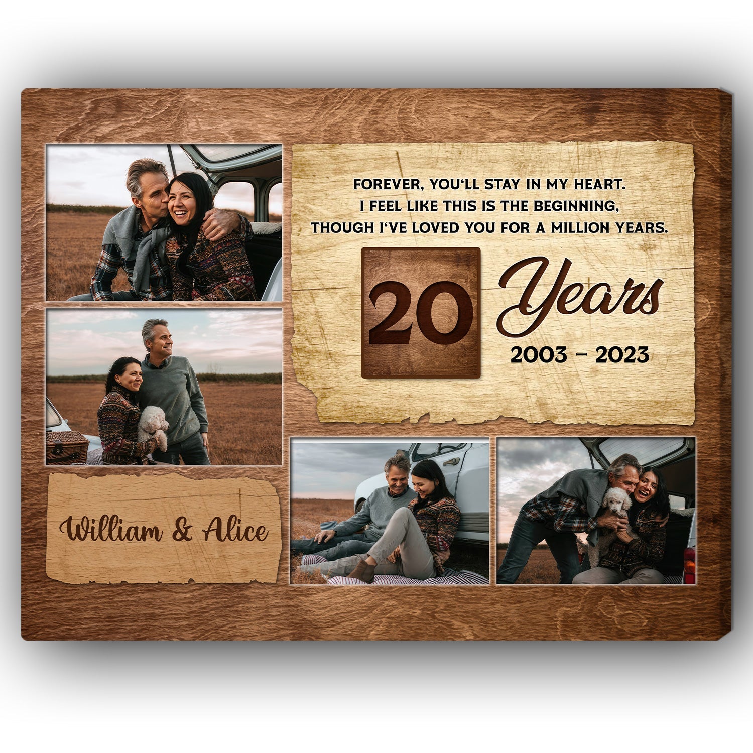 20 Year Wedding - Forever, You'll Stay In My Heart - Personalized 20 Year Anniversary gift for Husband or Wife - Custom Canvas - MyMindfulGifts