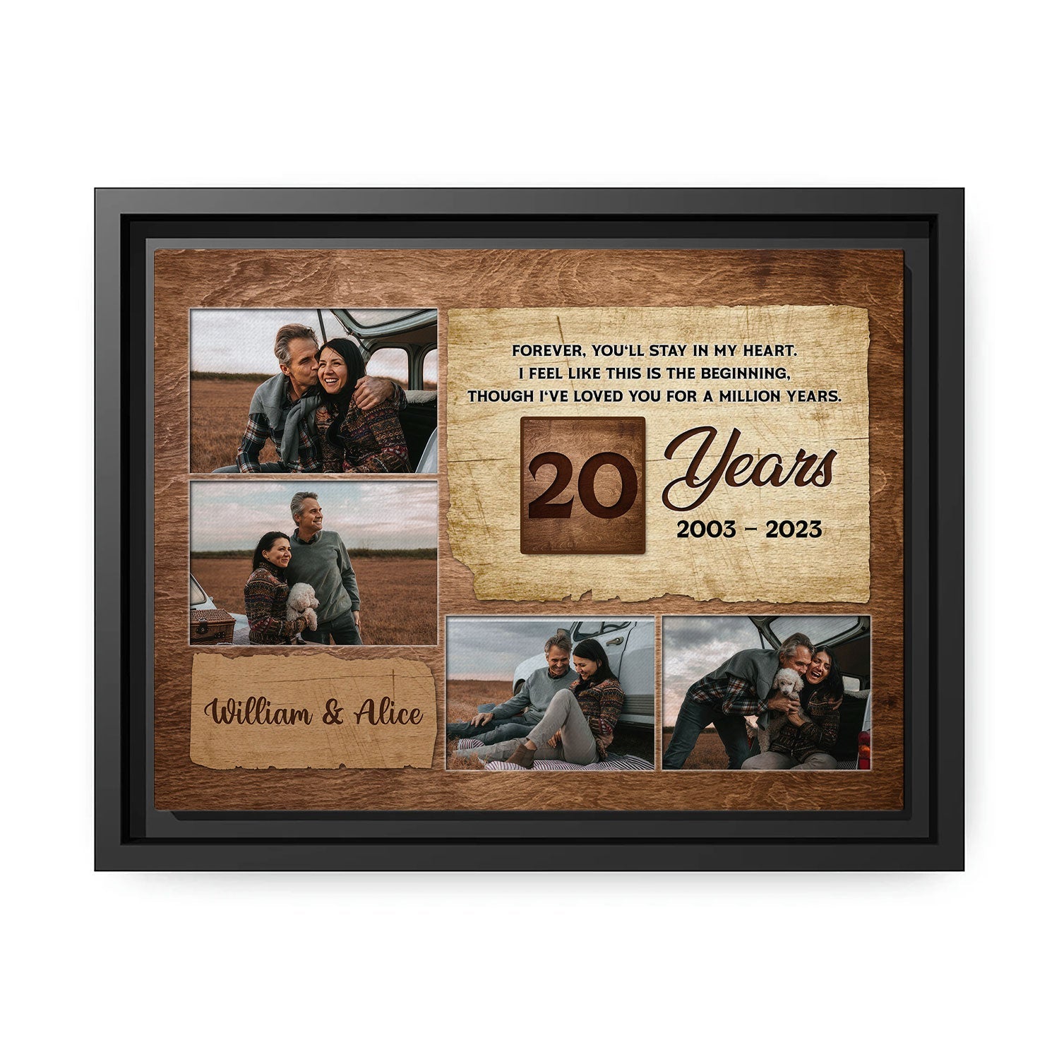 20 Year Wedding - Forever, You'll Stay In My Heart - Personalized 20 Year Anniversary gift for Husband or Wife - Custom Canvas - MyMindfulGifts