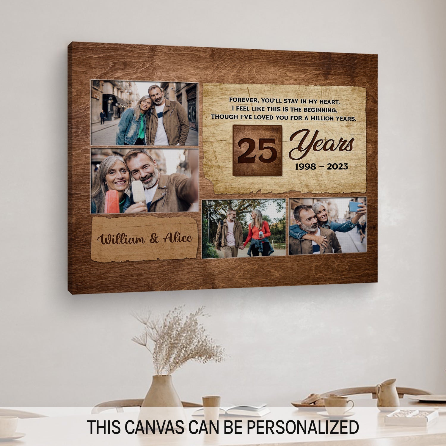 25 Year Wedding Forever, You'll Stay In My Heart Personalized 25 Year Anniversary gift for Parents, Husband or Wife Custom Canvas
