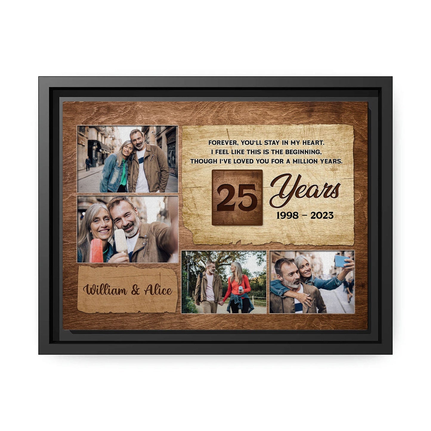 25 Year Wedding - Forever, You'll Stay In My Heart - Personalized 25 Year Anniversary gift for Husband or Wife - Custom Canvas - MyMindfulGifts