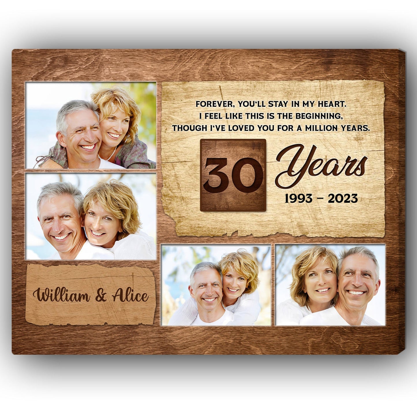 30 Year Wedding - Forever, You'll Stay In My Heart - Personalized 30 Year Anniversary gift for Husband or Wife - Custom Canvas - MyMindfulGifts
