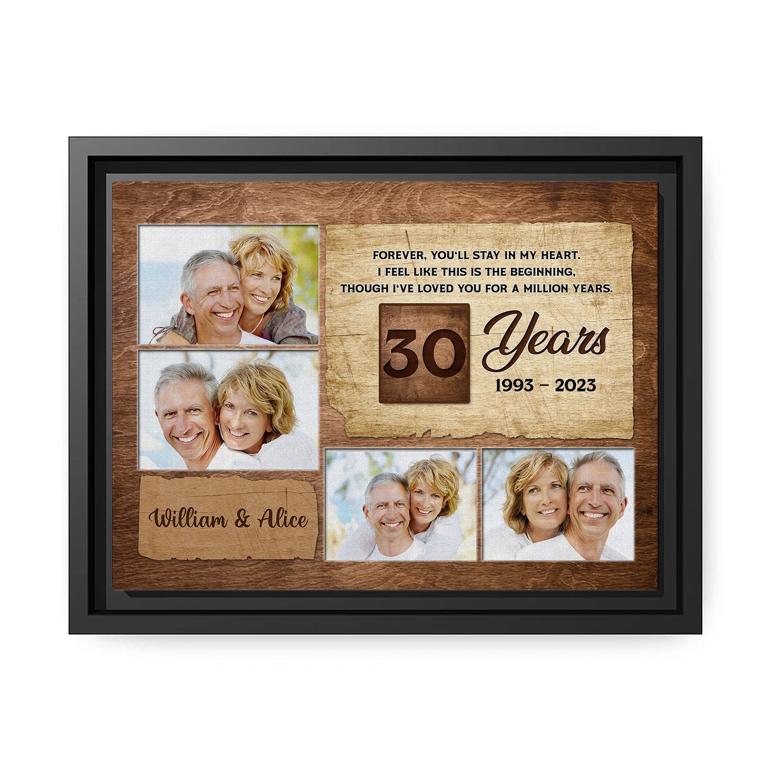 30 Year Wedding - Forever, You'll Stay In My Heart - Personalized 30 Year Anniversary gift for Husband or Wife - Custom Canvas - MyMindfulGifts