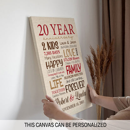 20th Anniversary - Personalized 20 Year Anniversary gift for Parents for Husband for Wife - Custom Canvas - MyMindfulGifts
