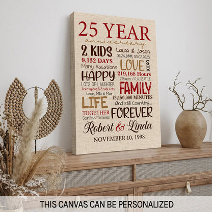 25th Anniversary - Personalized 25 Year Anniversary gift for Parents for Husband for Wife - Custom Canvas - MyMindfulGifts