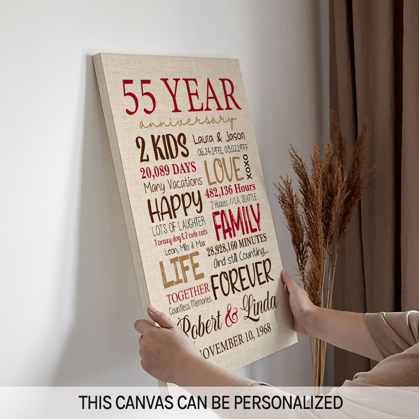 55th Anniversary - Personalized 55 Year Anniversary gift for Parents for Husband for Wife - Custom Canvas - MyMindfulGifts