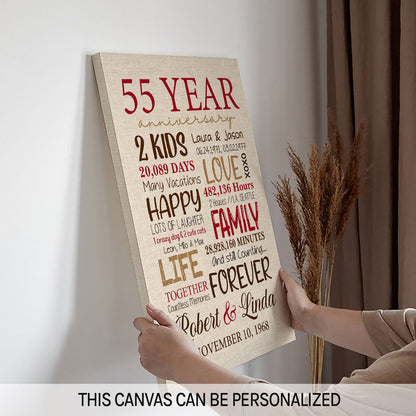 55th Anniversary - Personalized 55 Year Anniversary gift for Parents for Husband for Wife - Custom Canvas - MyMindfulGifts