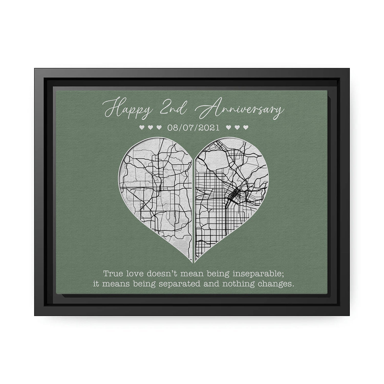 Two Year Anniversary True Love Doesn't Mean Being Inseparable - Personalized 2 Year Anniversary gift for him for her - Custom Canvas - MyMindfulGifts