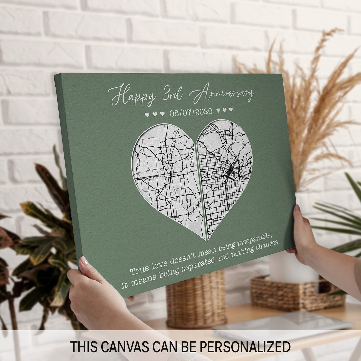 Three Year Anniversary True Love Doesn't Mean Being Inseparable - Personalized 3 Year Anniversary gift for him for her - Custom Canvas - MyMindfulGifts