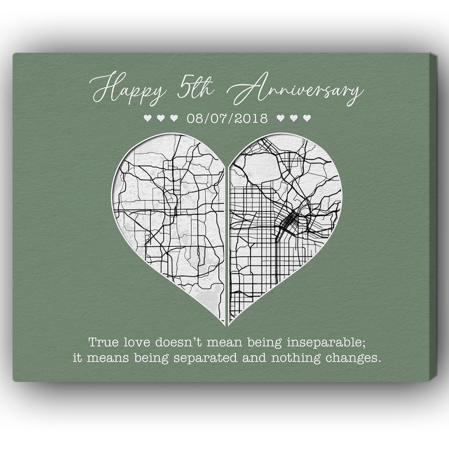 Five Year Anniversary True Love Doesn't Mean Being Inseparable - Personalized 5 Year Anniversary gift for him for her - Custom Canvas - MyMindfulGifts