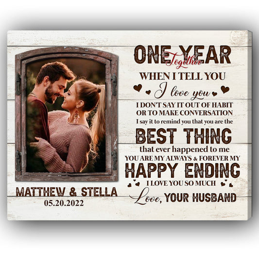 One Year Together - Personalized 1 Year Anniversary gift for Wife - Custom Canvas - MyMindfulGifts
