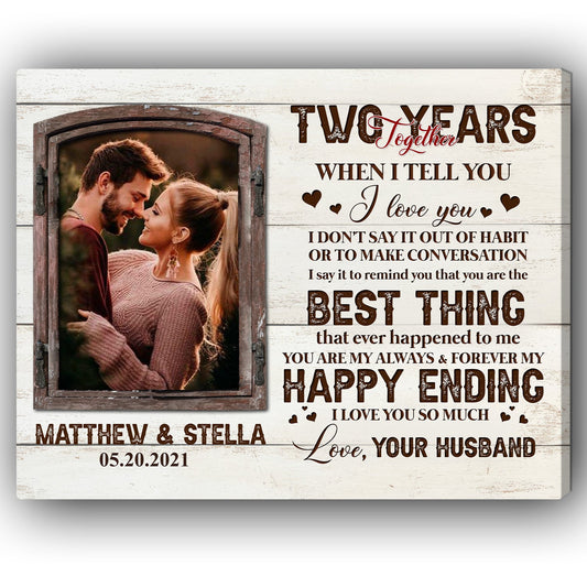 Two Years Together - Personalized 2 Year Anniversary gift for Wife - Custom Canvas - MyMindfulGifts