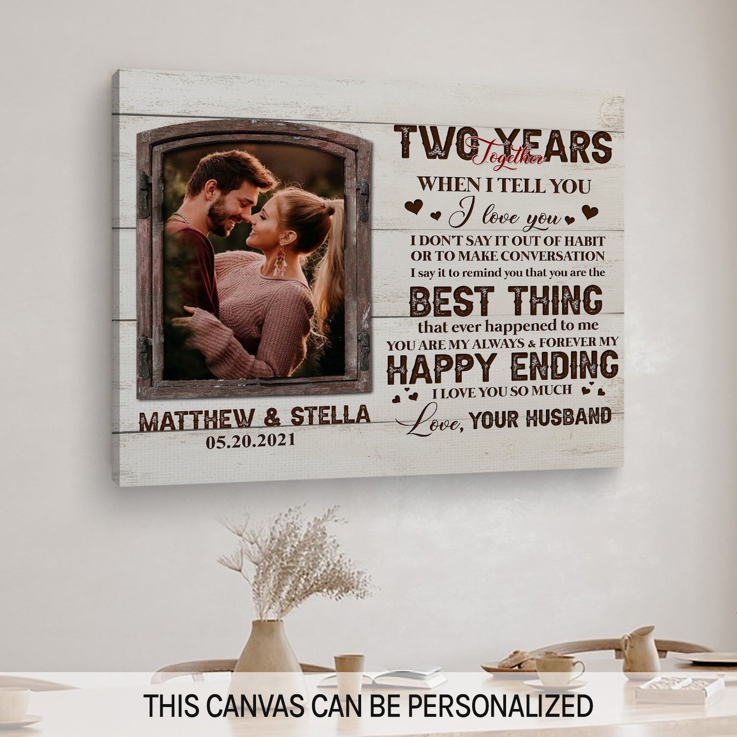 Two Years Together - Personalized 2 Year Anniversary gift for Wife - Custom Canvas - MyMindfulGifts