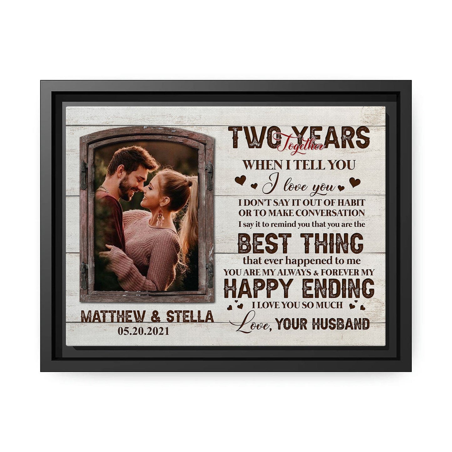 Two Years Together - Personalized 2 Year Anniversary gift for Wife - Custom Canvas - MyMindfulGifts