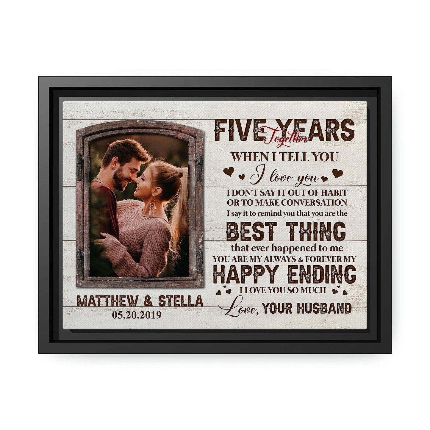 Five Years Together - Personalized 5 Year Anniversary gift for Wife - Custom Canvas - MyMindfulGifts