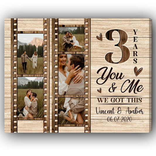 You & Me 3 Years - Personalized 3 Year Anniversary gift for Husband or Wife - Custom Canvas - MyMindfulGifts