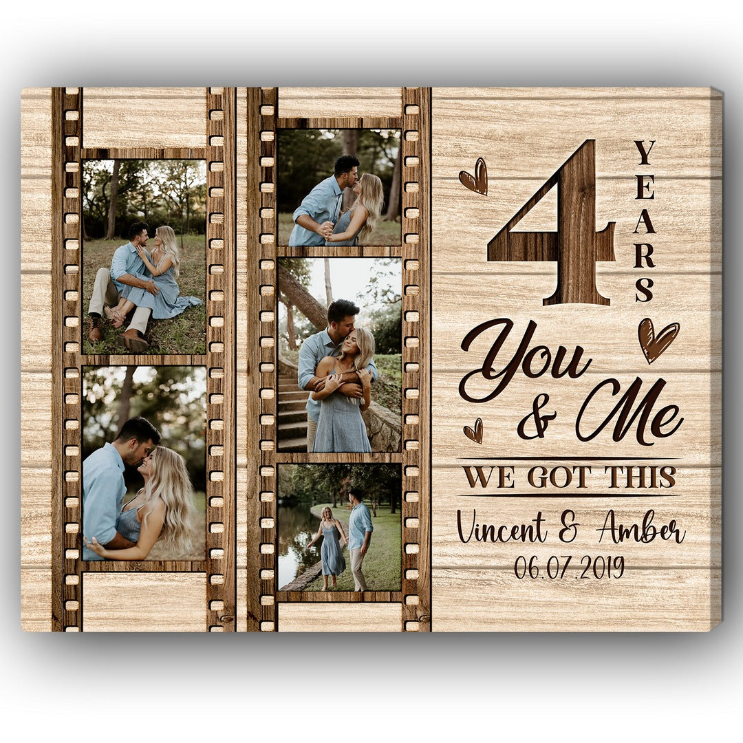 You & Me 4 Years - Personalized 4 Year Anniversary gift for Husband or Wife - Custom Canvas - MyMindfulGifts