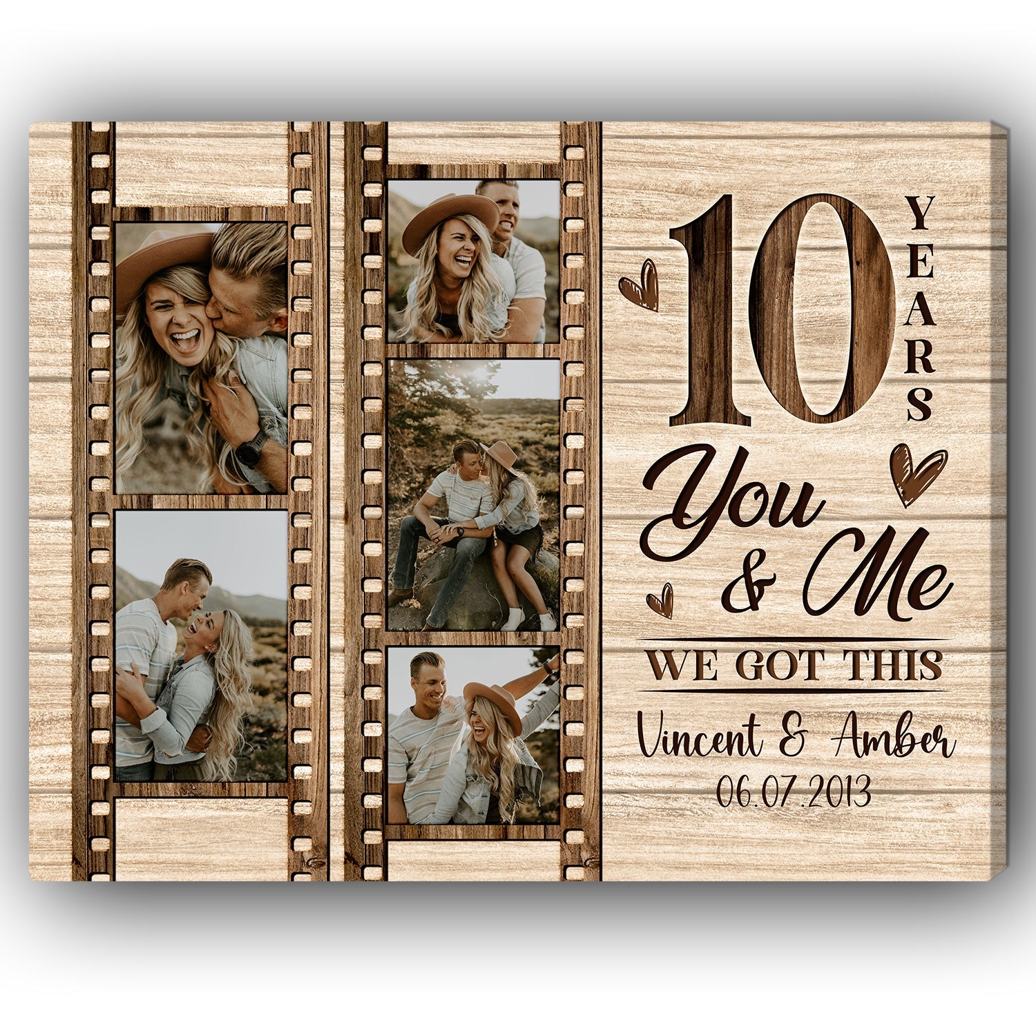 You & Me 10 Years - Personalized 10 Year Anniversary gift for Husband or Wife - Custom Canvas - MyMindfulGifts