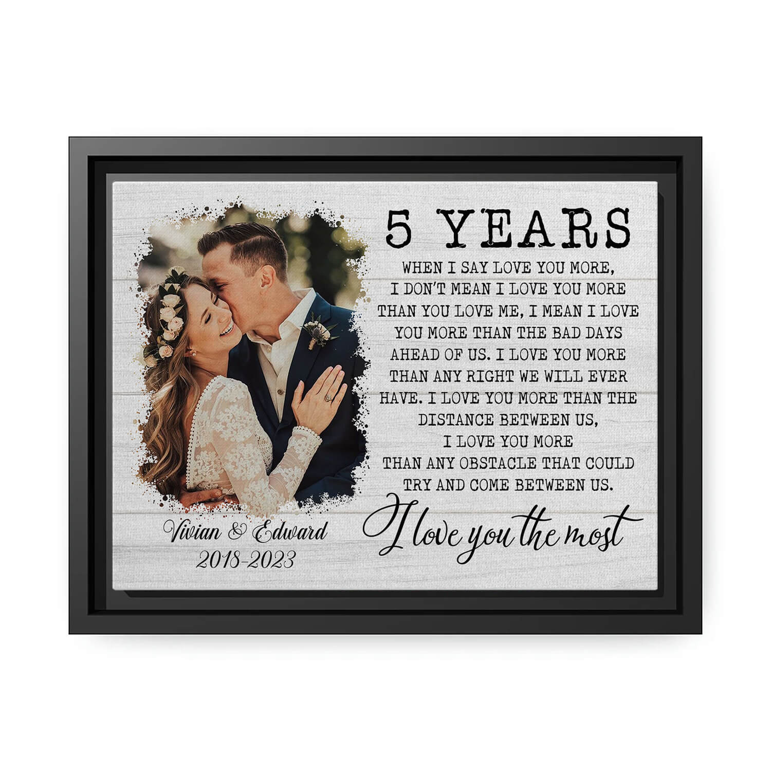 Personalized 5 Year Anniversary gift for wife or husband - Five Years I  Love You The Most - Custom Canvas - MyMindfulGifts – My Mindful Gifts