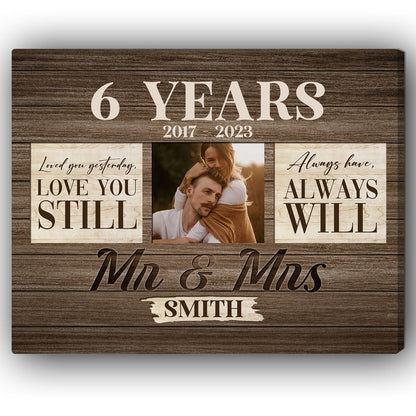 Six Year Mr. & Mrs. - Personalized 6 Year Anniversary gift for Husband or Wife - Custom Canvas - MyMindfulGifts