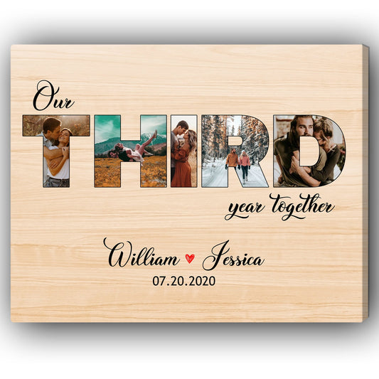 Our Third Year Together Photo Collage - Personalized 3 Year Anniversary gift for Husband or Wife - Custom Canvas - MyMindfulGifts
