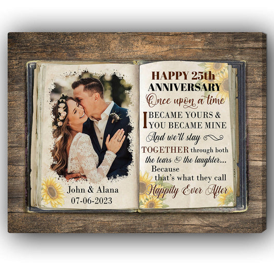 Happy 25th Anniversary - Personalized 25 Year Anniversary gift for Husband or Wife - Custom Canvas - MyMindfulGifts