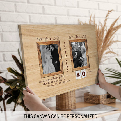 Then and Now 40 Years of Love - Personalized 40 Year Anniversary gift for Husband or Wife - Custom Canvas - MyMindfulGifts