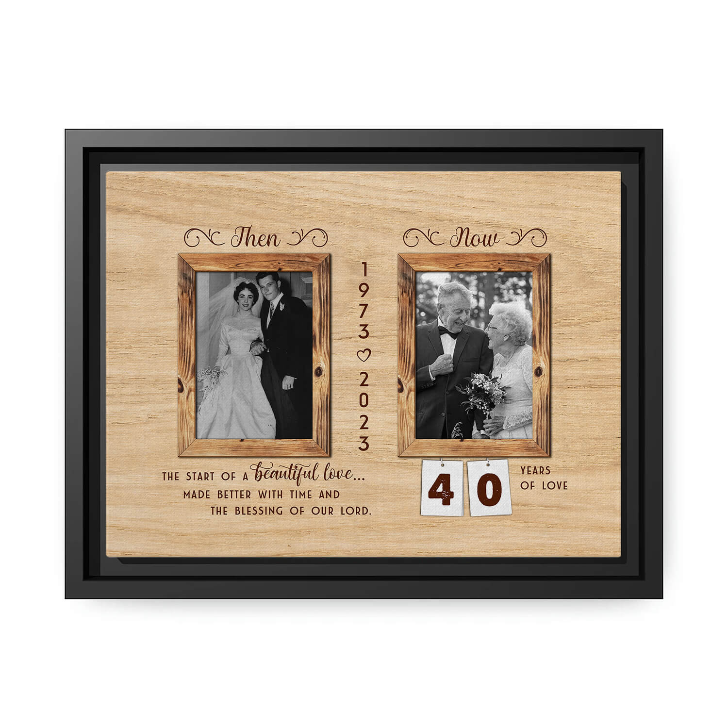 Then and Now 40 Years of Love - Personalized 40 Year Anniversary gift for Husband or Wife - Custom Canvas - MyMindfulGifts