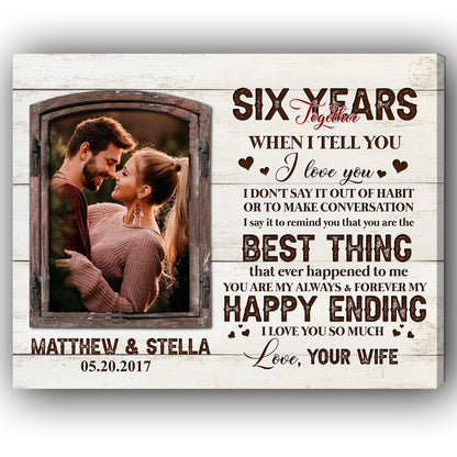 Six Years Together - Personalized 6 Year Anniversary gift for Husband - Custom Canvas Print - MyMindfulGifts