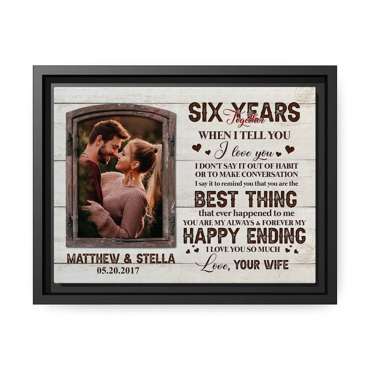 Six Years Together - Personalized 6 Year Anniversary gift for Husband - Custom Canvas Print - MyMindfulGifts
