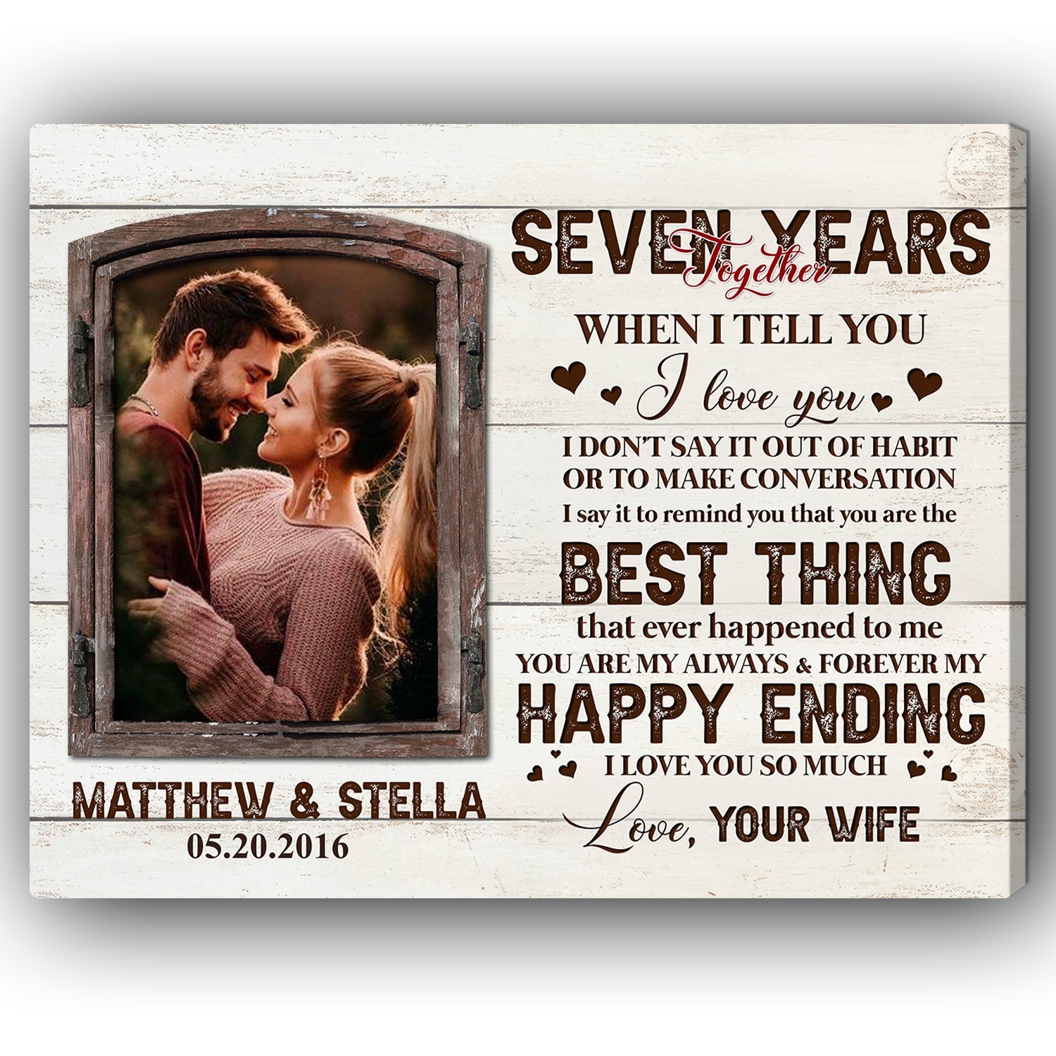 Seven Years Together - Personalized 7 Year Anniversary gift for Husband - Custom Canvas Print - MyMindfulGifts