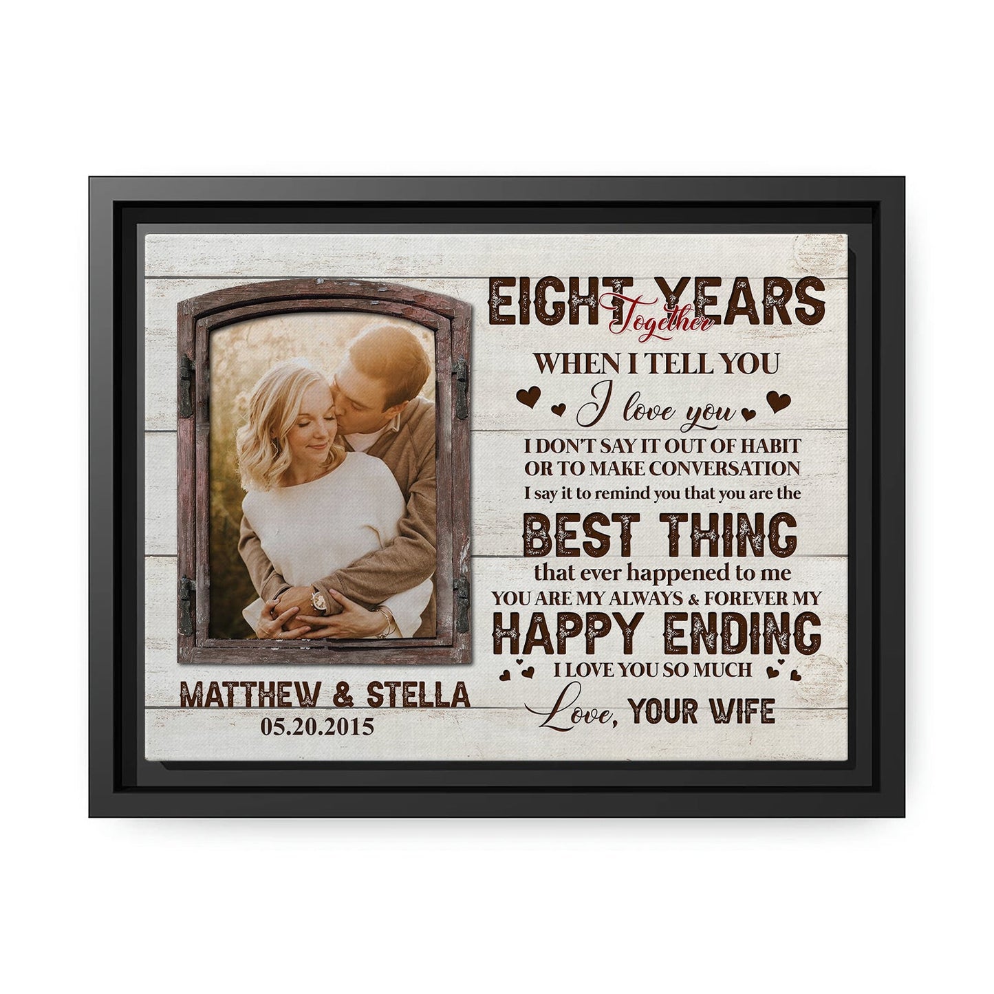 Eight Years Together - Personalized 8 Year Anniversary gift for Husband - Custom Canvas Print - MyMindfulGifts