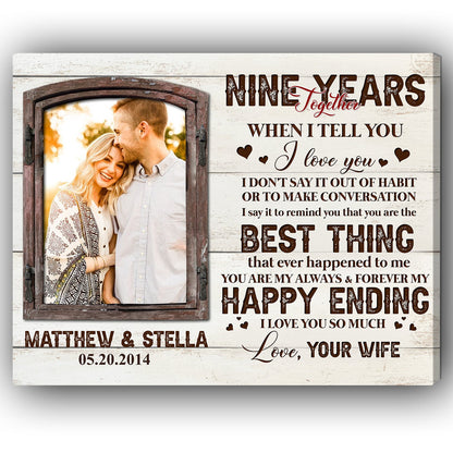 Nine Years Together - Personalized 9 Year Anniversary gift for Husband - Custom Canvas Print - MyMindfulGifts