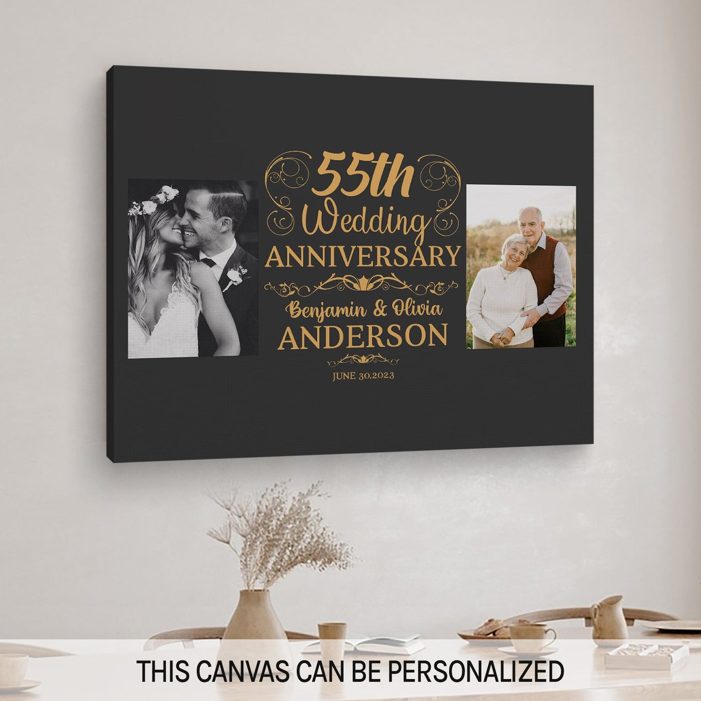 55th Wedding Anniversary - Personalized 55 Year Anniversary gift for Parents - Custom Canvas Print - MyMindfulGifts