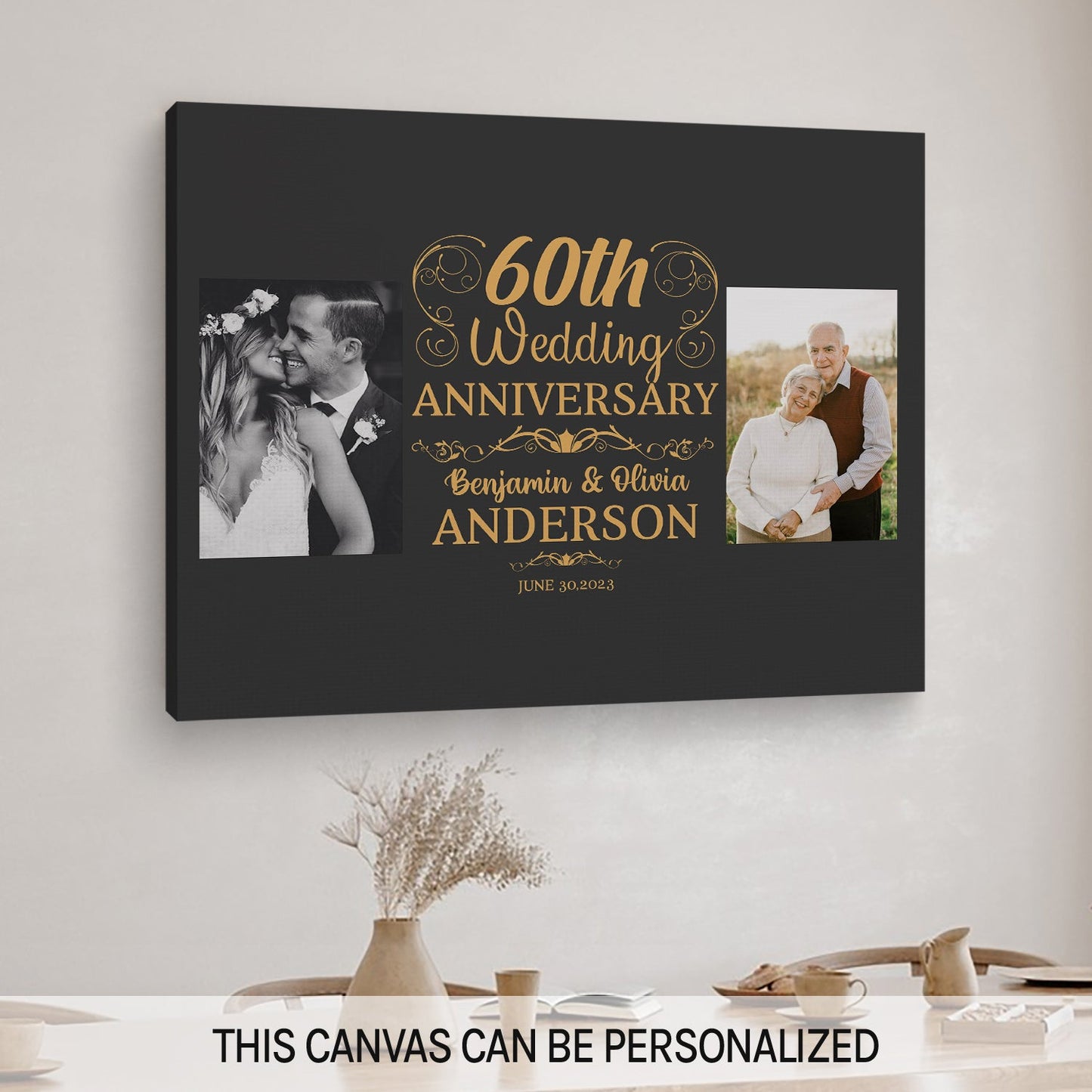 60th Wedding Anniversary - Personalized 60 Year Anniversary gift for Parents - Custom Canvas Print - MyMindfulGifts
