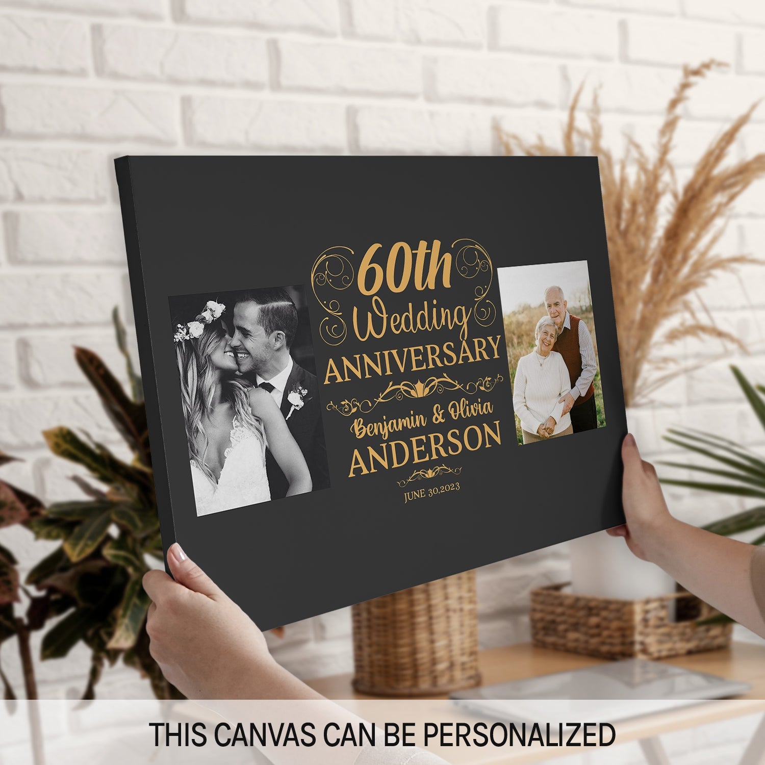 60th Wedding Anniversary - Personalized 60 Year Anniversary gift for Parents - Custom Canvas Print - MyMindfulGifts