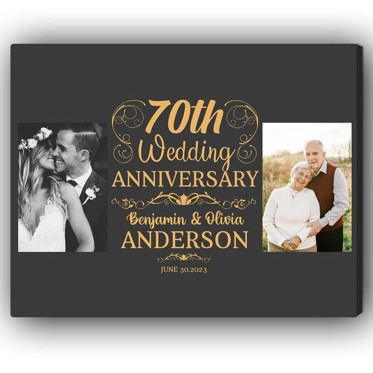 70th Wedding Anniversary - Personalized 70 Year Anniversary gift for Parents - Custom Canvas Print - MyMindfulGifts