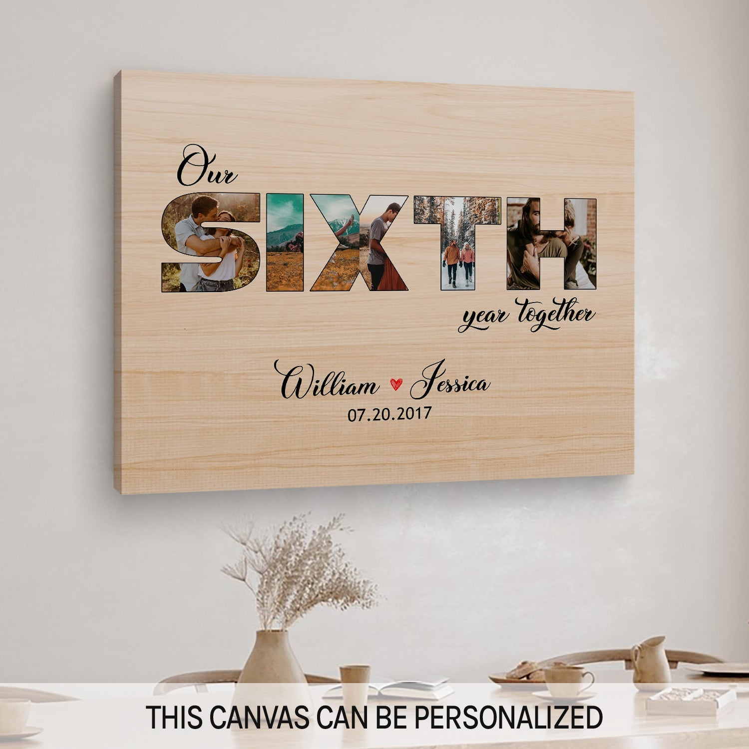 Our Sixth Year Together Photo Collage - Personalized 6 Year Anniversary gift for Husband or Wife - Custom Canvas Print - MyMindfulGifts