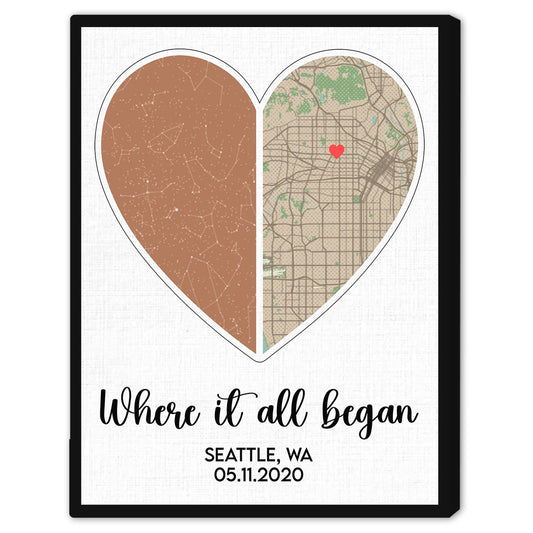 Where It All Began Map - Personalized Anniversary or Valentine's Day gift for Husband or Wife - Custom Canvas Print - MyMindfulGifts