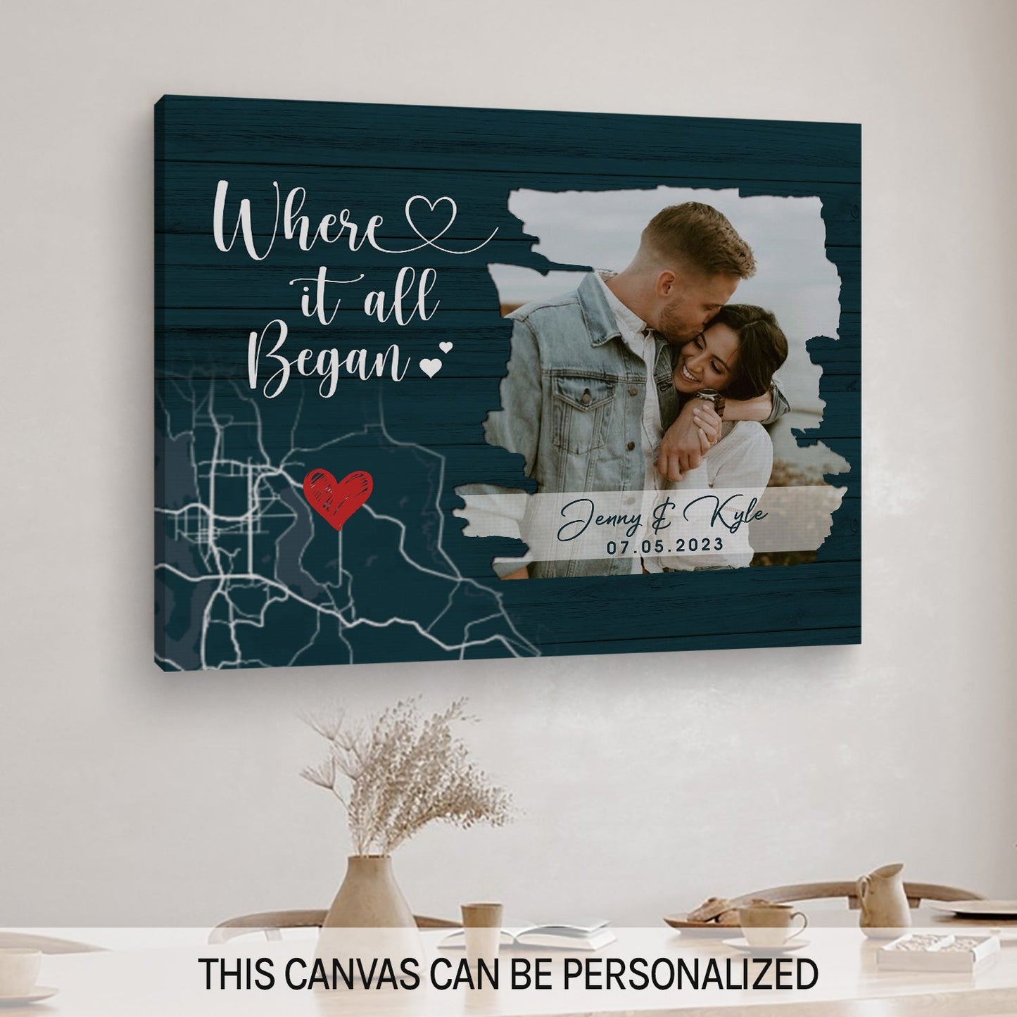 Where It All Began Map - Personalized Anniversary or Valentine's Day gift for Husband or Wife - Custom Canvas Print - MyMindfulGifts
