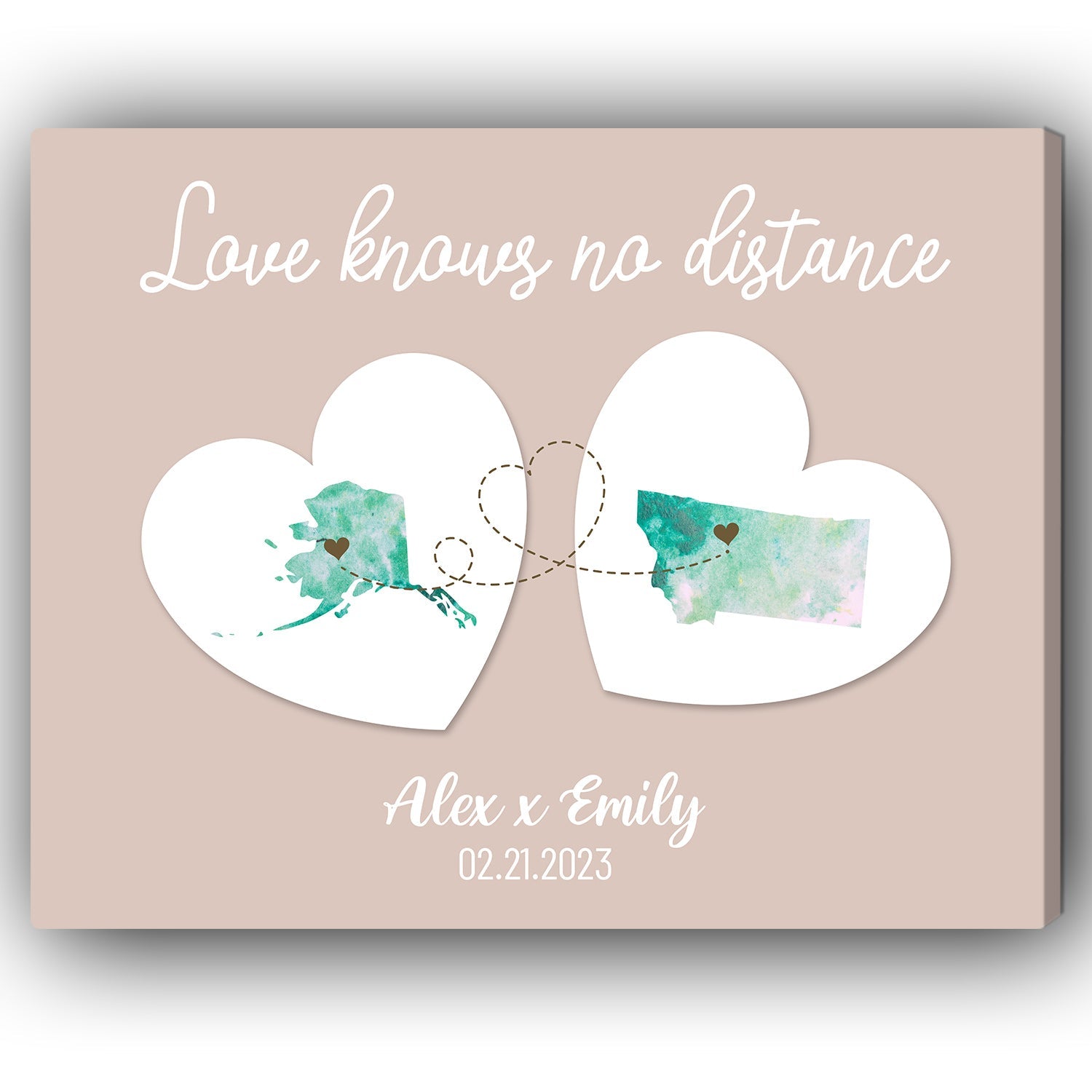 Love Knows No Distance - Personalized Anniversary, Valentine's Day gift for Long Distance Boyfriend or Girlfriend - Custom Map Canvas - MyMindfulGifts