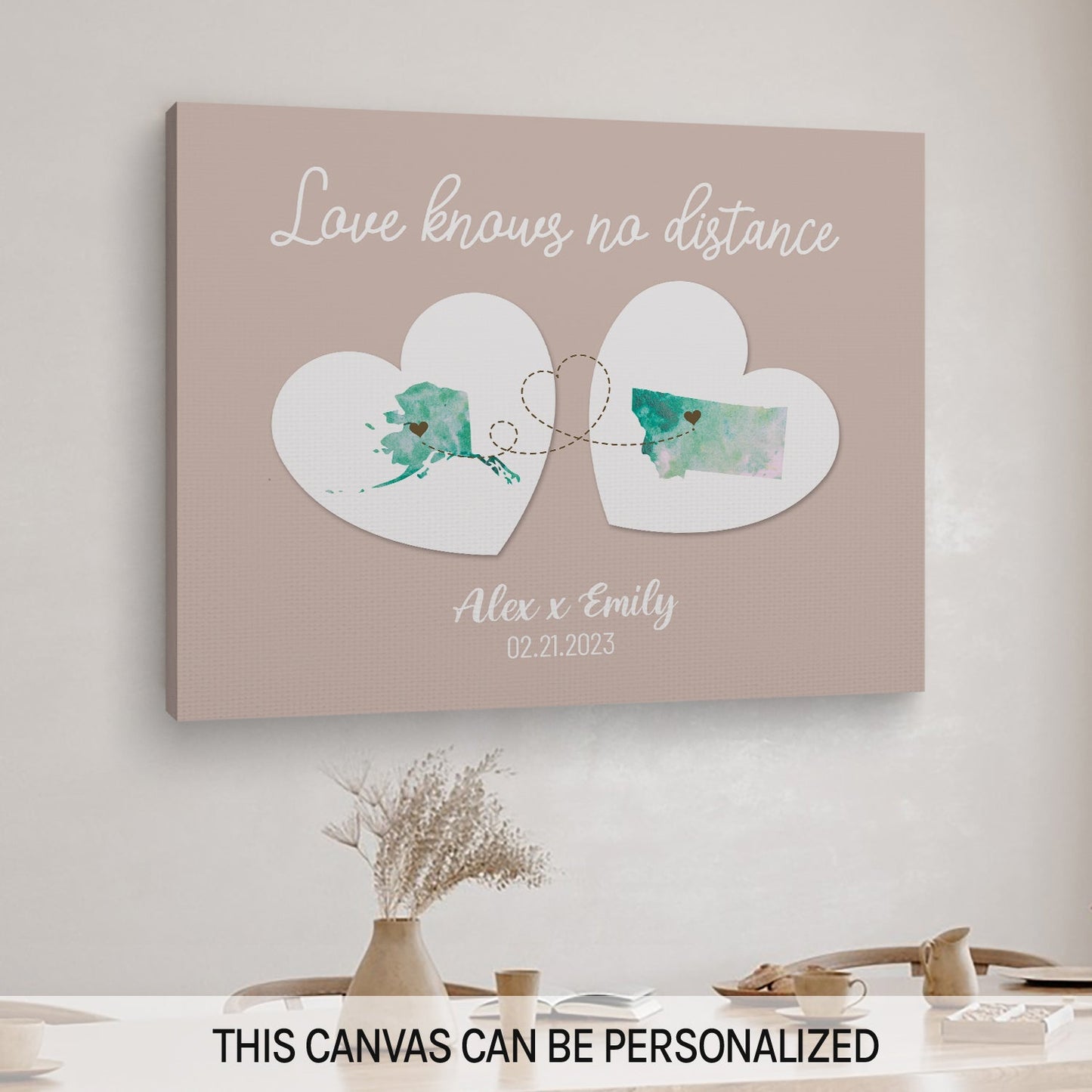 Love Knows No Distance Map - Personalized Anniversary or Valentine's Day gift for Long Distance Boyfriend or Girlfriend - Custom Canvas Print - MyMindfulGifts