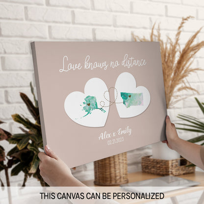 Love Knows No Distance Map - Personalized Anniversary or Valentine's Day gift for Long Distance Boyfriend or Girlfriend - Custom Canvas Print - MyMindfulGifts