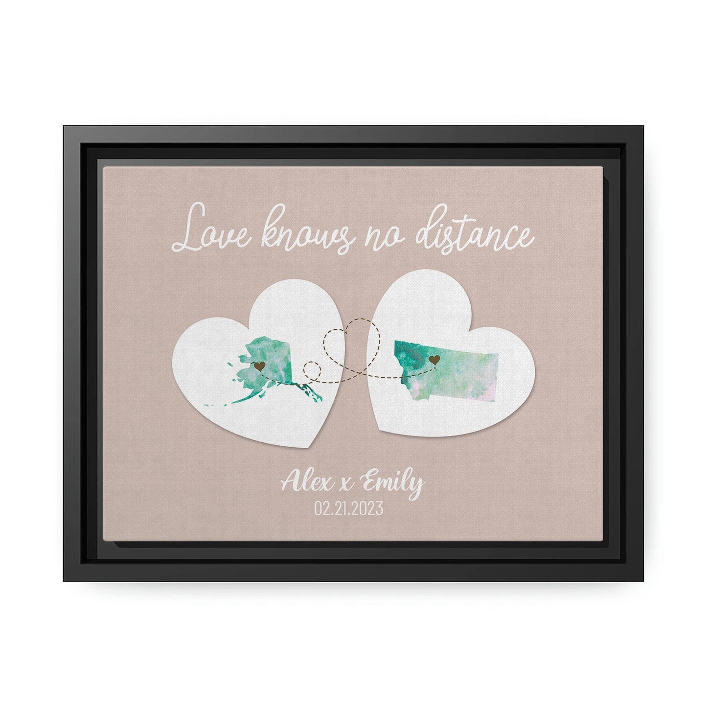 Love Knows No Distance Map - Personalized Anniversary or Valentine's Day gift for Long Distance Boyfriend or Girlfriend - Custom Canvas Print - MyMindfulGifts