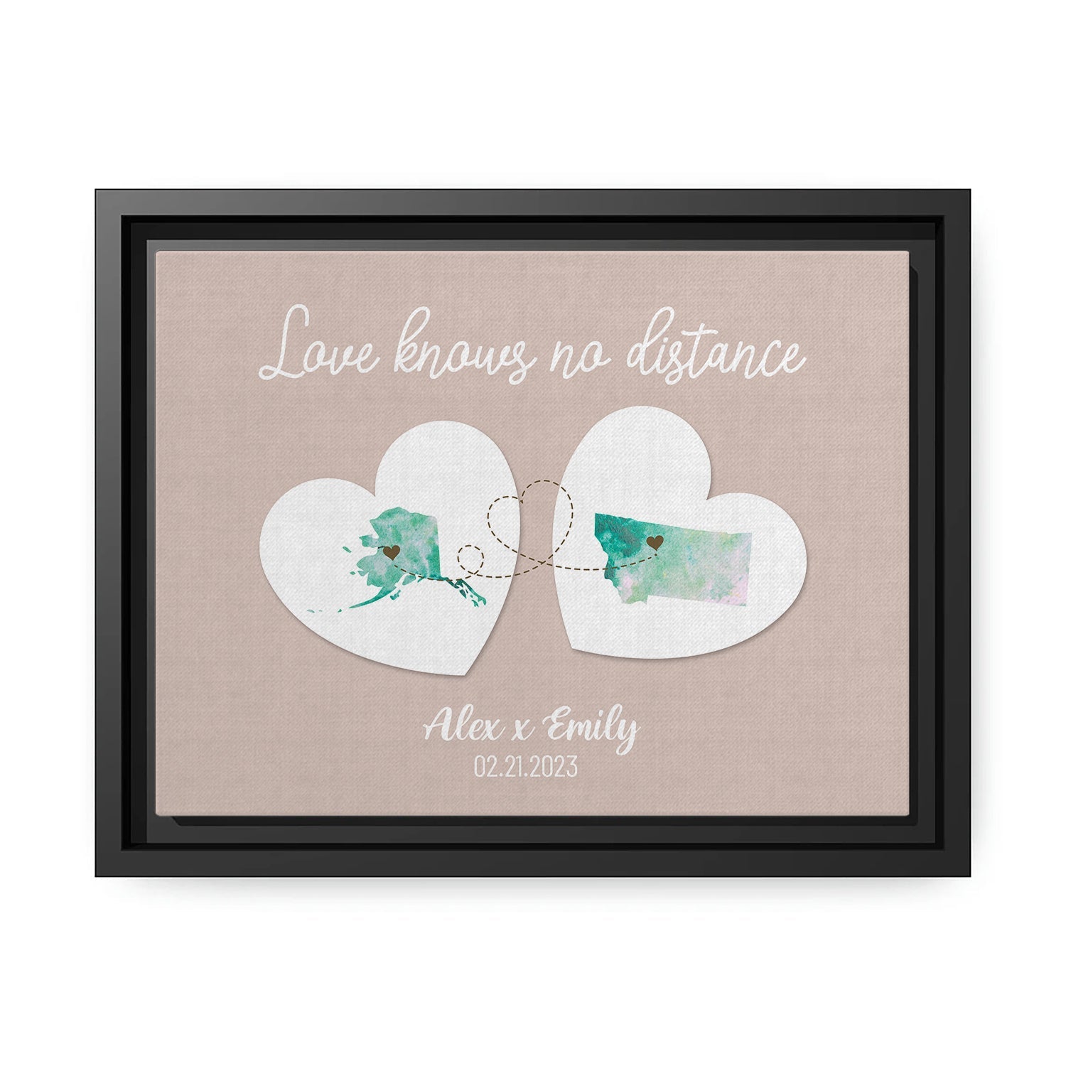 Love Knows No Distance Map - Personalized Anniversary or Valentine's Day gift for Long Distance Boyfriend or Girlfriend - Custom Canvas Print - MyMindfulGifts