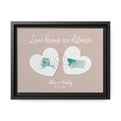 Love Knows No Distance Map - Personalized Anniversary or Valentine's Day gift for Long Distance Boyfriend or Girlfriend - Custom Canvas Print - MyMindfulGifts