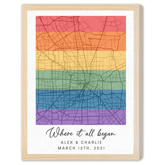 Where It All Began Map - Personalized Anniversary or Valentine's Day gift for LGBT Couple - Custom Canvas Print - MyMindfulGifts