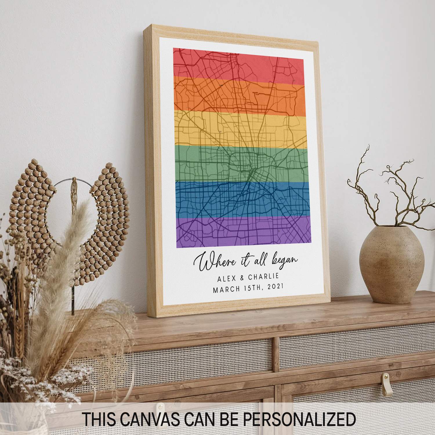 Where It All Began Map - Personalized Anniversary or Valentine's Day gift for LGBT Couple - Custom Canvas Print - MyMindfulGifts