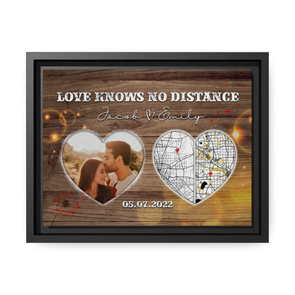 Love Knows No Distance Map - Personalized Anniversary or Valentine's Day gift for Long Distance Boyfriend or Girlfriend - Custom Canvas Print - MyMindfulGifts